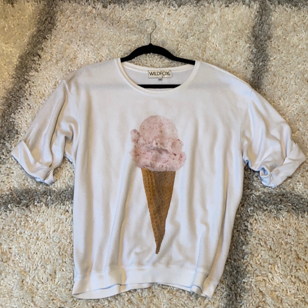Wild Fox Soft White Sweatshirt Pink Ice Cream Sz S